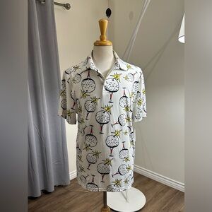 Sosik Polo Shirt Mens White Golf Ball Graphic Short Sleeve Large